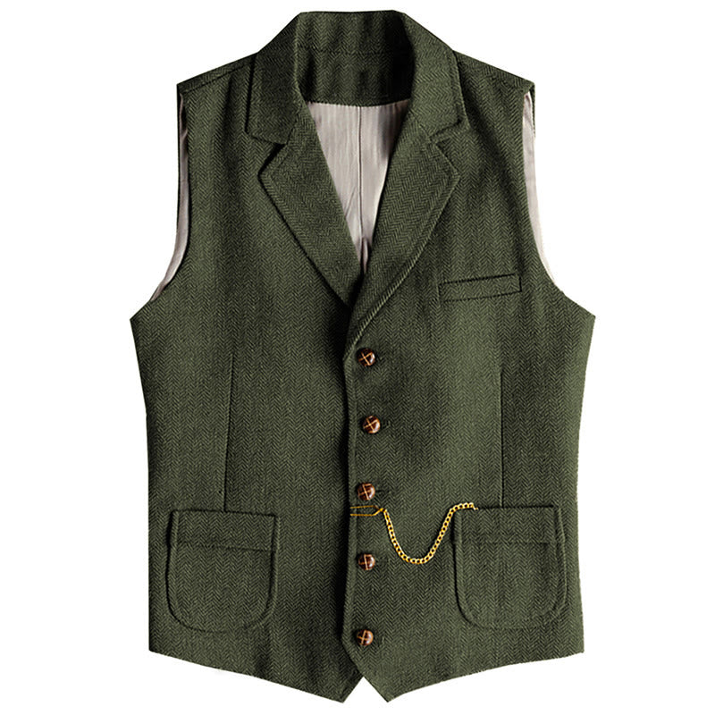 Western-Weste für Herren, einreihig, mit Fischgrätmuster und Kette - Armeegrün - 3XL - image 11