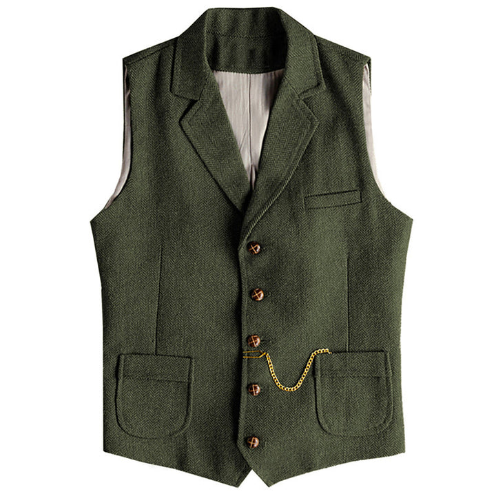 Western-Weste für Herren, einreihig, mit Fischgrätmuster und Kette - Armeegrün - 3XL - image 11