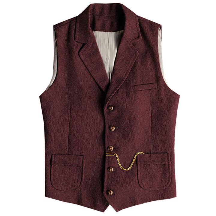 Western-Weste für Herren, einreihig, mit Fischgrätmuster und Kette - Wein - 3XL - image 7