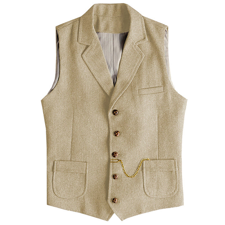 Western-Weste für Herren, einreihig, mit Fischgrätmuster und Kette - Sekt - 3XL - image 9