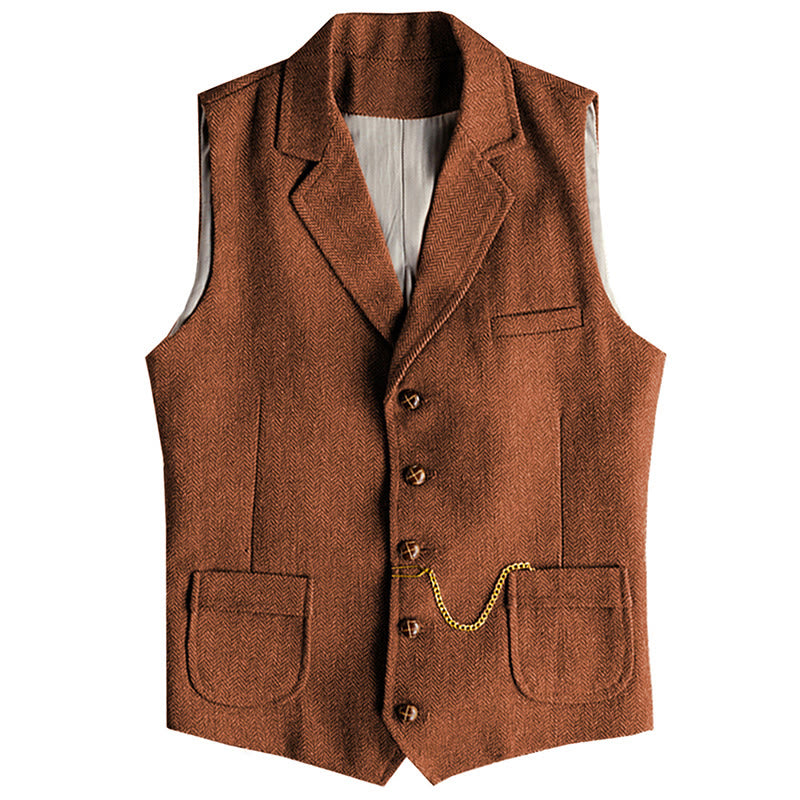 Western-Weste für Herren, einreihig, mit Fischgrätmuster und Kette - Orange - 3XL - image 8