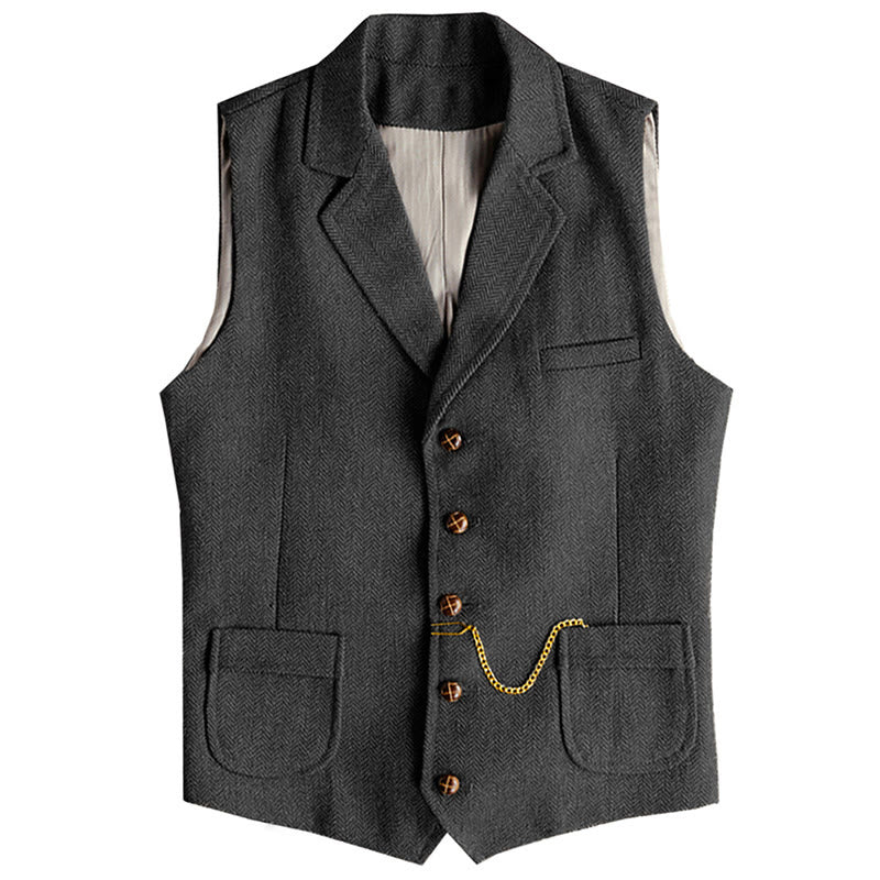 Western-Weste für Herren, einreihig, mit Fischgrätmuster und Kette - Schwarz - 3XL - image 5