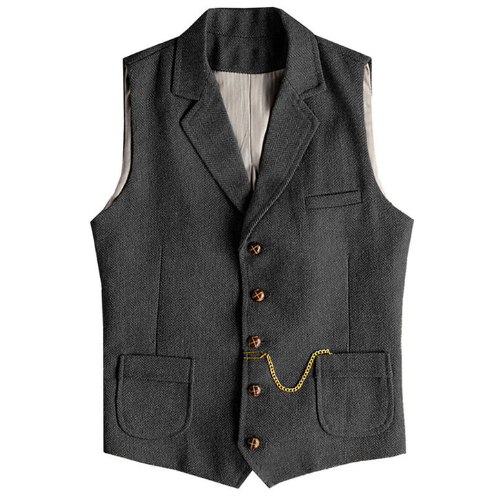 Western-Weste für Herren, einreihig, mit Fischgrätmuster und Kette - Schwarz - 3XL - image 5