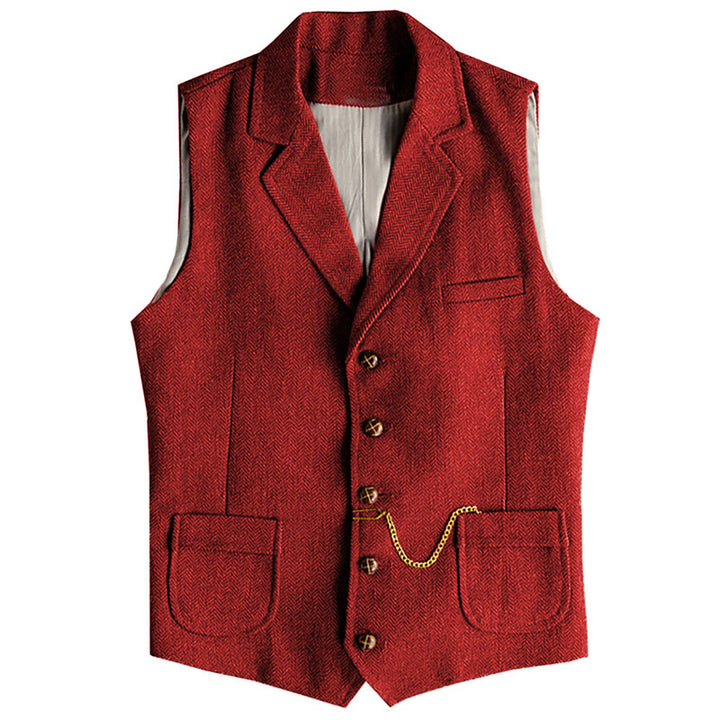Western-Weste für Herren, einreihig, mit Fischgrätmuster und Kette - Rot - 3XL - image 6