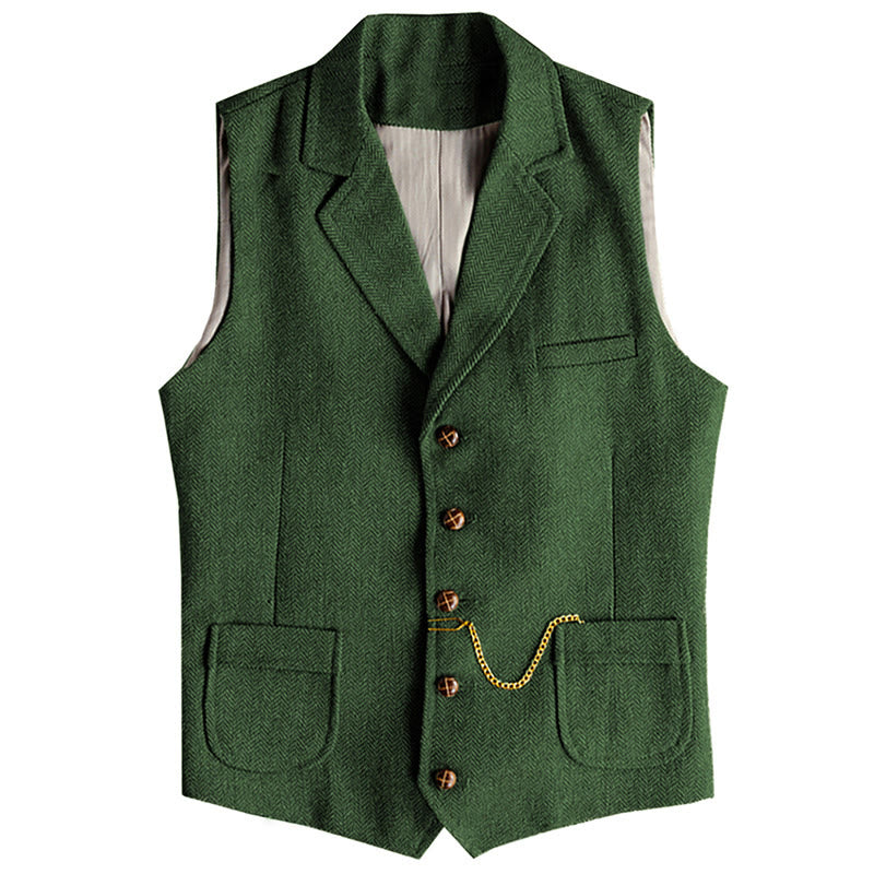 Western-Weste für Herren, einreihig, mit Fischgrätmuster und Kette - Grün - 3XL - image 10