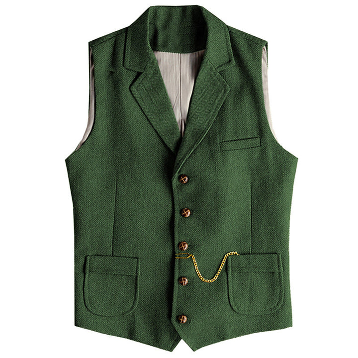 Western-Weste für Herren, einreihig, mit Fischgrätmuster und Kette - Grün - 3XL - image 10