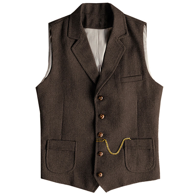 Western-Weste für Herren, einreihig, mit Fischgrätmuster und Kette - Kaffee - 3XL - image 16