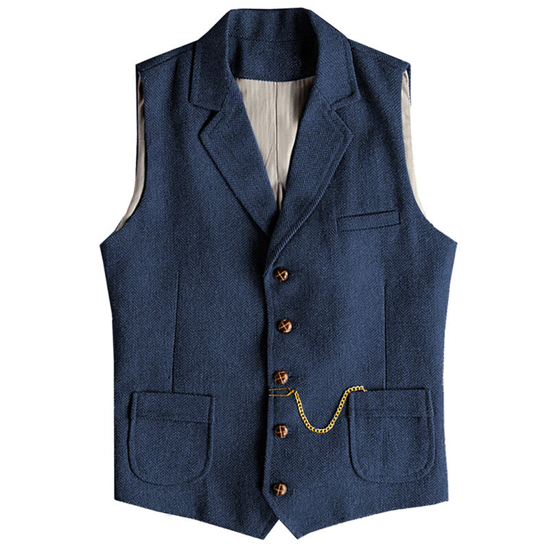 Western-Weste für Herren, einreihig, mit Fischgrätmuster und Kette - Marineblau - 3XL - image 14
