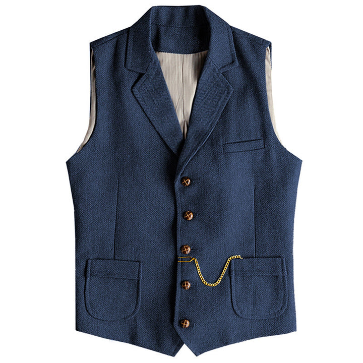 Western-Weste für Herren, einreihig, mit Fischgrätmuster und Kette - Marineblau - 3XL - image 14