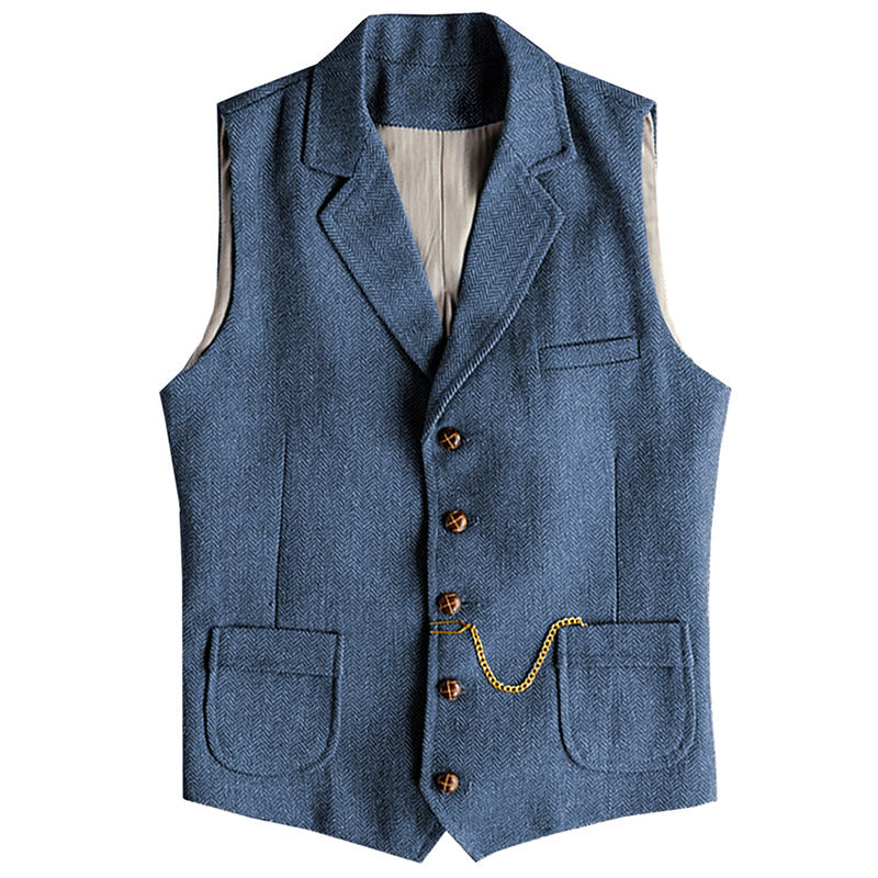 Western-Weste für Herren, einreihig, mit Fischgrätmuster und Kette - Blau - 3XL - image 12