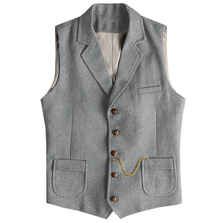 Western-Weste für Herren, einreihig, mit Fischgrätmuster und Kette - Silber - 3XL - image 4