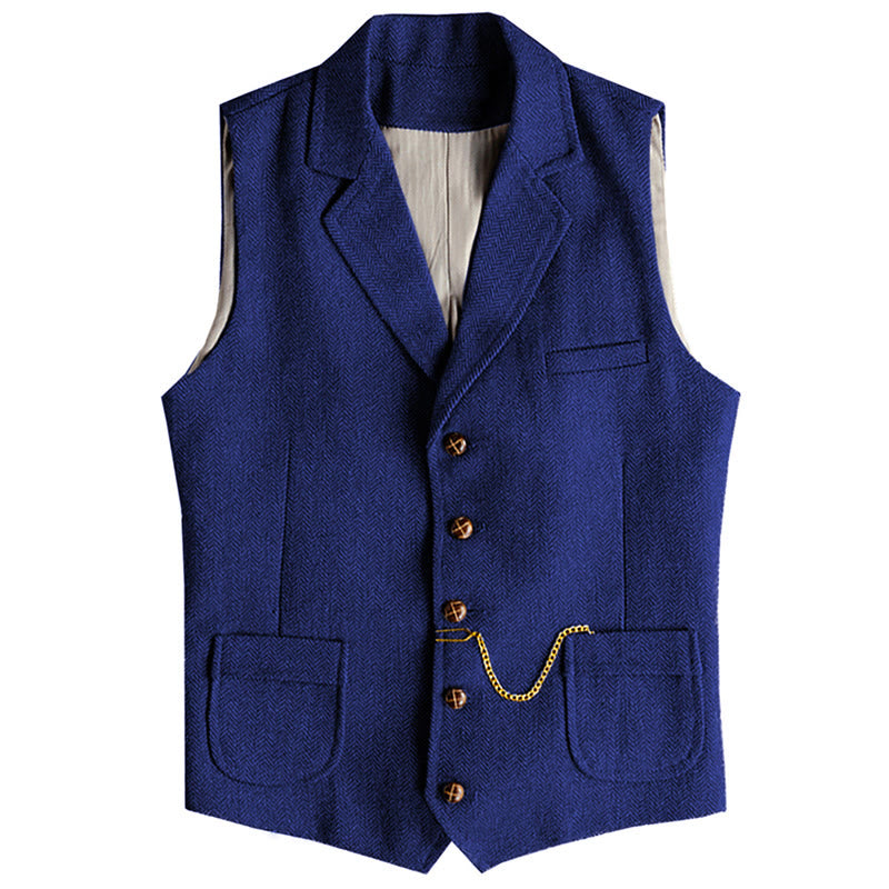 Western-Weste für Herren, einreihig, mit Fischgrätmuster und Kette - Königsblau - 3XL - image 13
