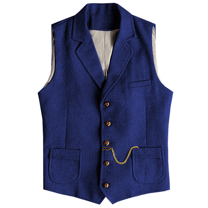 Western-Weste für Herren, einreihig, mit Fischgrätmuster und Kette - Königsblau - 3XL - image 13