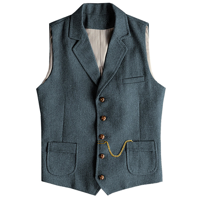 Western-Weste für Herren, einreihig, mit Fischgrätmuster und Kette - Hellmarineblau - 3XL - image 15