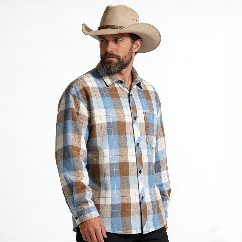 Herren-Retro-Western-Cowboyhemd mit Karomuster und langen Ärmeln - image 3