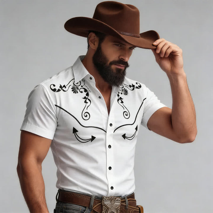 Western-Cowboy-Hemd für Herren mit 3D-gedrucktem Scrollmuster und kontrastierender Passe - Weiß - 5XL - image 6