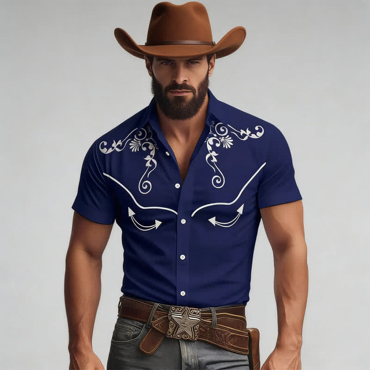 Western-Cowboy-Hemd für Herren mit 3D-gedrucktem Scrollmuster und kontrastierender Passe - Marine - 5XL - image 7