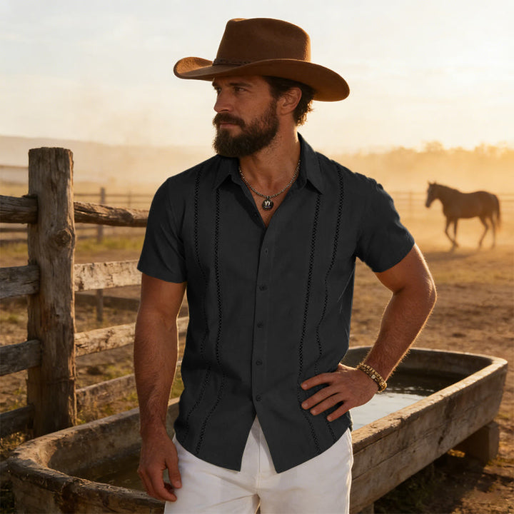 Lässiges Herren-Sommerhemd mit 3D-Druck und kurzen Ärmeln - Schwarz - 6XL - image 9