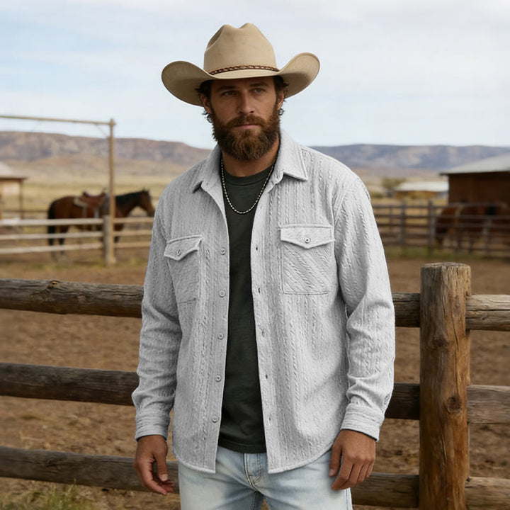 Herren Retro Jacquard Cowboy Workwear Langarmhemd - Grau - 2XL - image 4