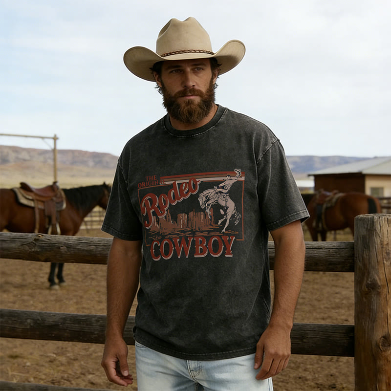 Western Cowboy Sports Rodeo bedrucktes, gewaschenes T-Shirt - image 1