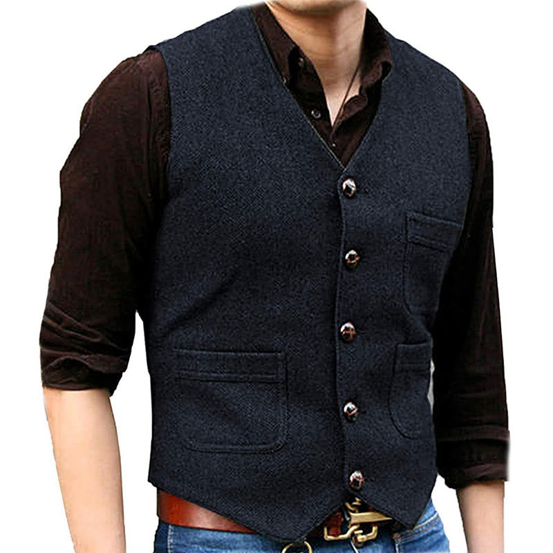 Herrenweste im Western-Stil mit Retro-Design, V-Ausschnitt und mehreren Taschen - Marineblau - 3XL - image 8