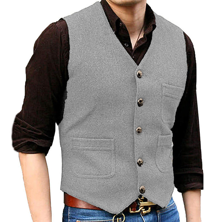 Herrenweste im Western-Stil mit Retro-Design, V-Ausschnitt und mehreren Taschen - Silber - 3XL - image 15