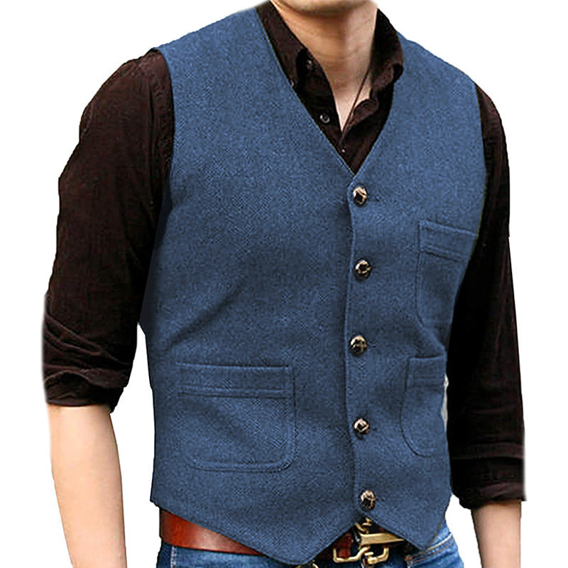 Herrenweste im Western-Stil mit Retro-Design, V-Ausschnitt und mehreren Taschen - Hellblau - 3XL - image 12