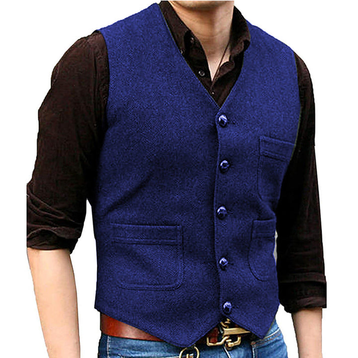 Herrenweste im Western-Stil mit Retro-Design, V-Ausschnitt und mehreren Taschen - Königsblau - 3XL - image 9