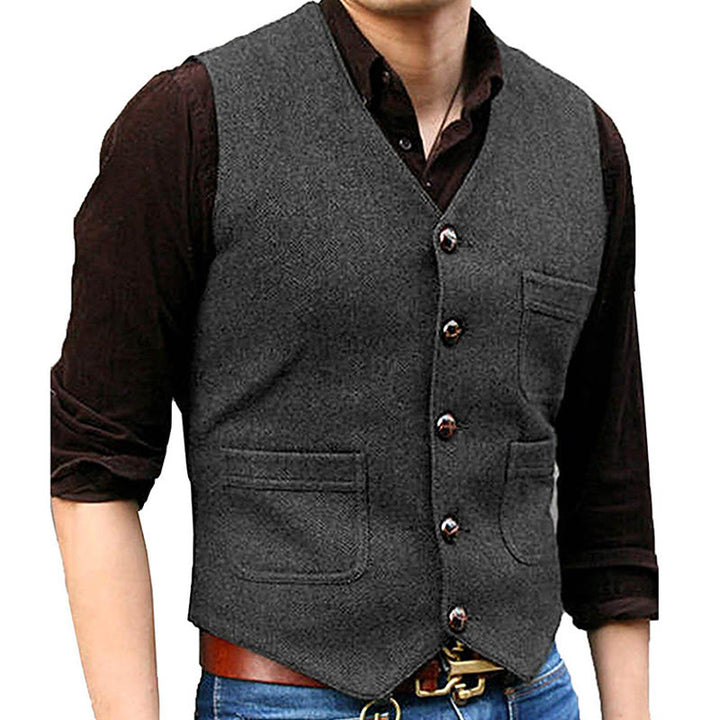 Herrenweste im Western-Stil mit Retro-Design, V-Ausschnitt und mehreren Taschen - Grau - 3XL - image 3