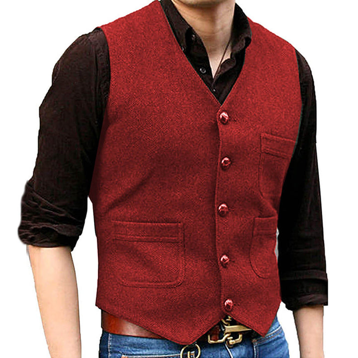 Herrenweste im Western-Stil mit Retro-Design, V-Ausschnitt und mehreren Taschen - Rot - 3XL - image 5