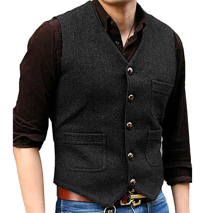 Herrenweste im Western-Stil mit Retro-Design, V-Ausschnitt und mehreren Taschen - Schwarz - 3XL - image 4