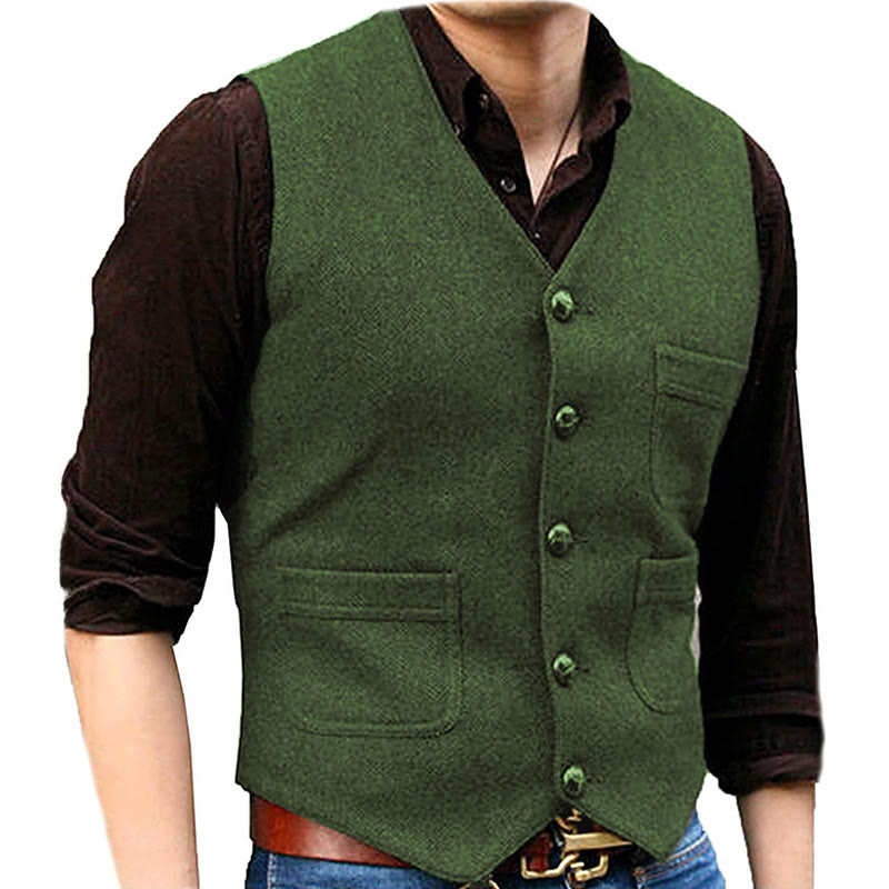 Herrenweste im Western-Stil mit Retro-Design, V-Ausschnitt und mehreren Taschen - Grün - 3XL - image 14