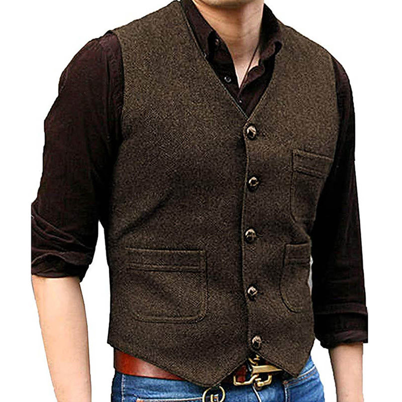 Herrenweste im Western-Stil mit Retro-Design, V-Ausschnitt und mehreren Taschen - Kaffee - 3XL - image 11