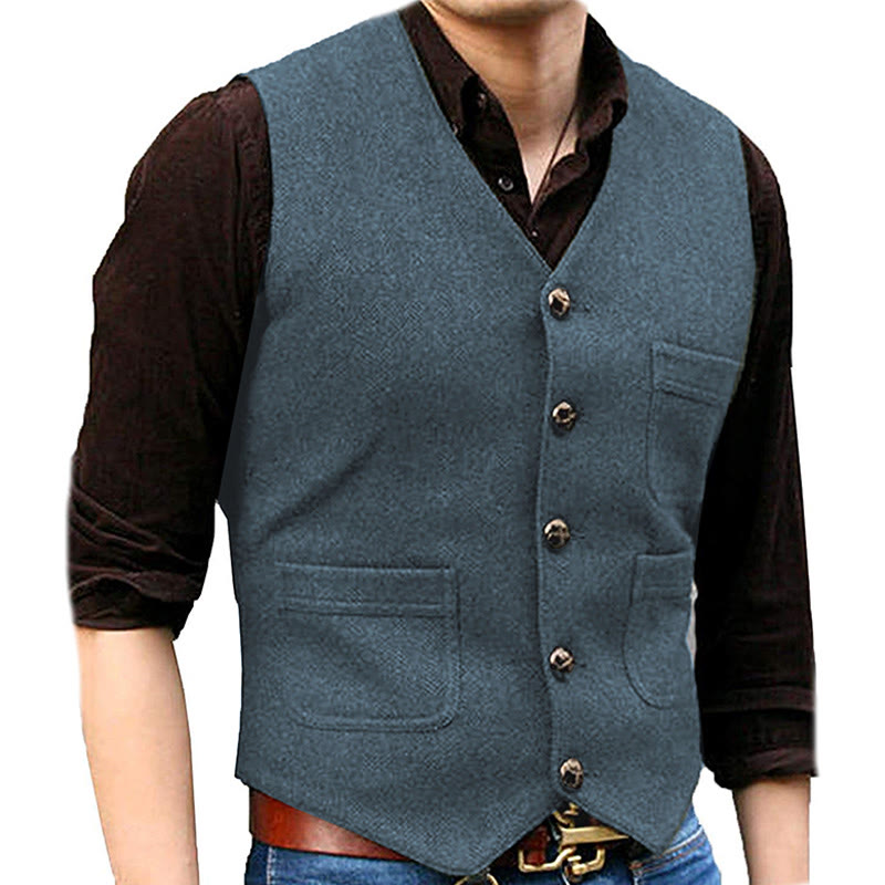 Herrenweste im Western-Stil mit Retro-Design, V-Ausschnitt und mehreren Taschen - Hellmarineblau - 3XL - image 13