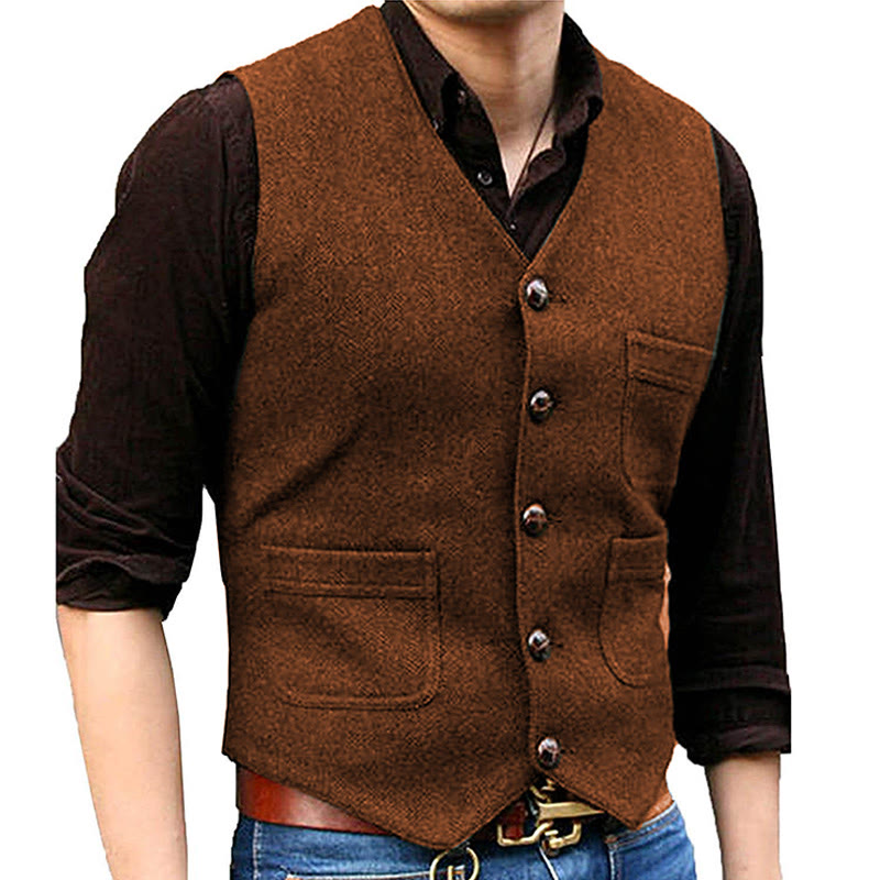 Herrenweste im Western-Stil mit Retro-Design, V-Ausschnitt und mehreren Taschen - Orange - 3XL - image 10