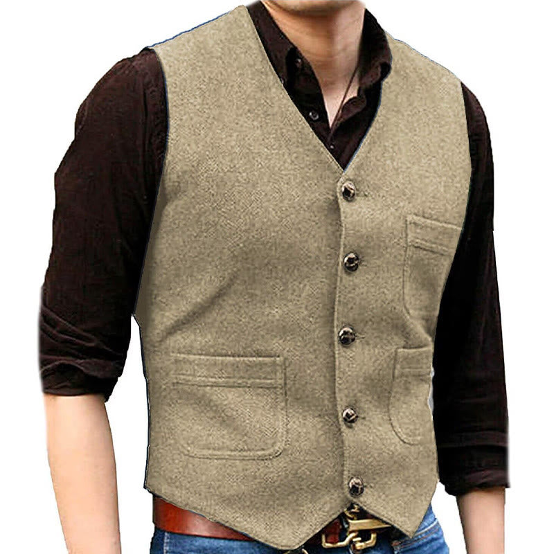 Herrenweste im Western-Stil mit Retro-Design, V-Ausschnitt und mehreren Taschen - Sekt - 3XL - image 16