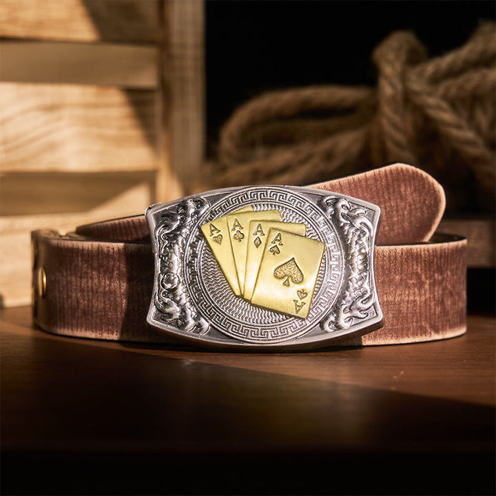 Herren DIY Gold Poker Verstecktes Klappmesser Ledergürtel - Gold Poker - Brauner Distressed-Gürtel - 42 - image 10