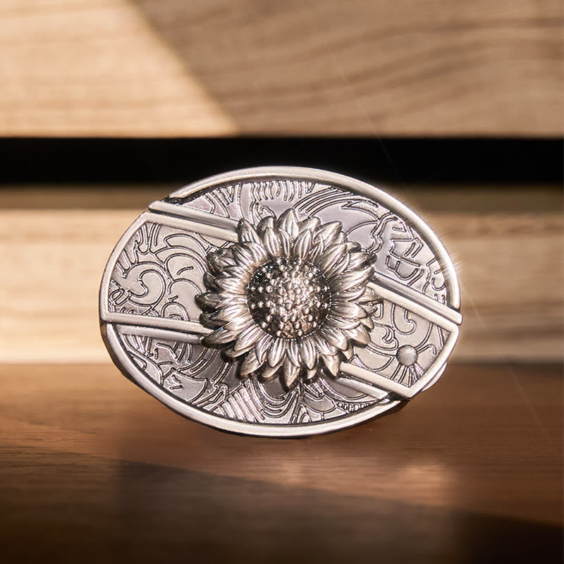 Herren DIY Sonnenblumen-Klappmesser-Ledergürtel - Sonnenblume - Ohne Gürtel - Nicht im Lieferumfang enthaltener Gürtel - image 0