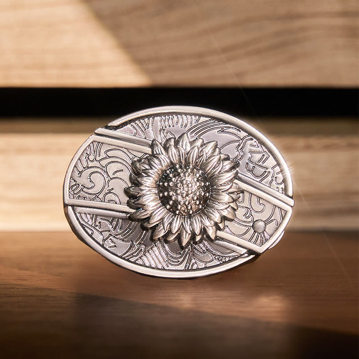 Herren DIY Sonnenblumen-Klappmesser-Ledergürtel - Sonnenblume - Ohne Gürtel - Nicht im Lieferumfang enthaltener Gürtel - image 0