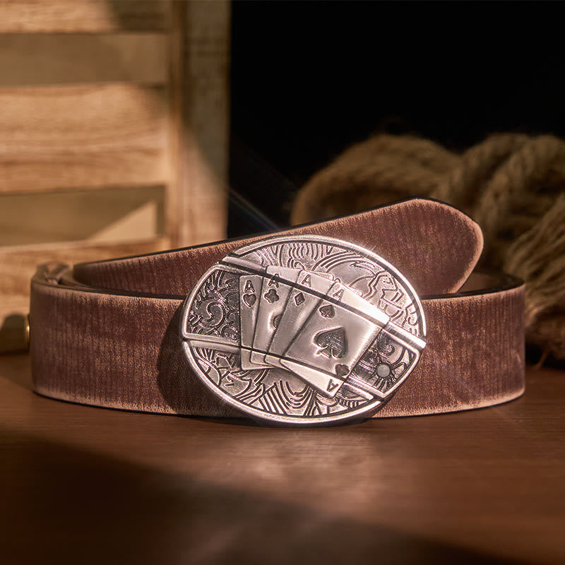 Herren DIY Poker 4 Ace Verstecktes Klappmesser Ledergürtel - Poker 4 Ass - Brauner Distressed-Gürtel - 42 - image 8