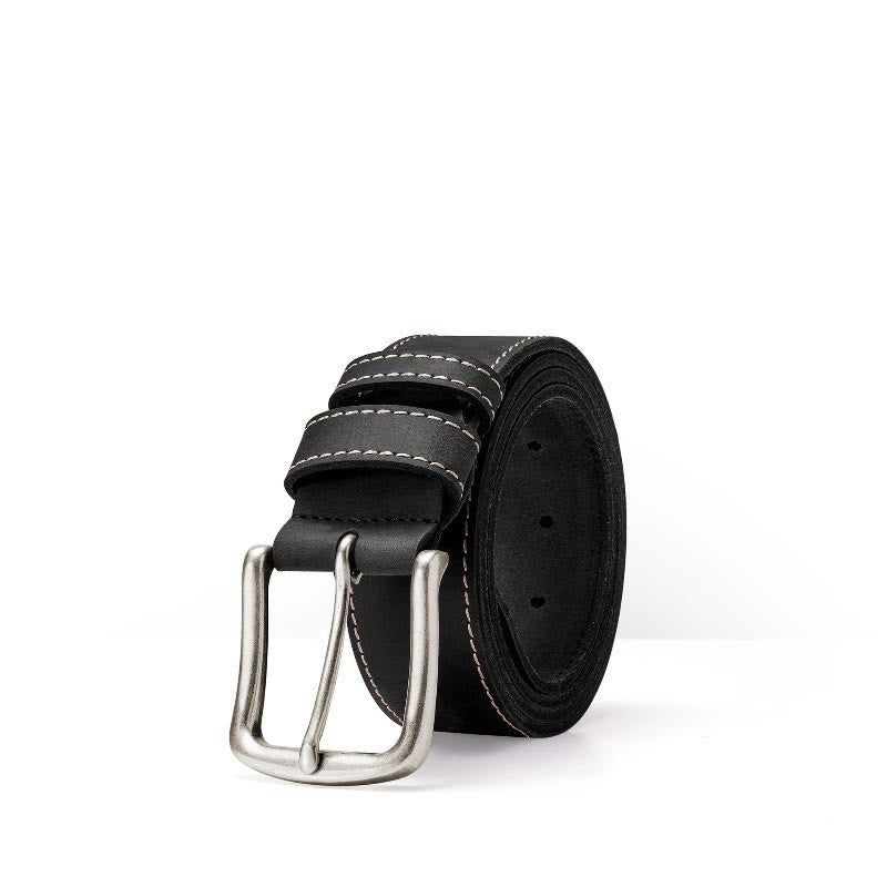 Vintage-Ledergürtel mit Kontrastnähten, robust und strapazierfähig - Schwarz - 42 - image 4