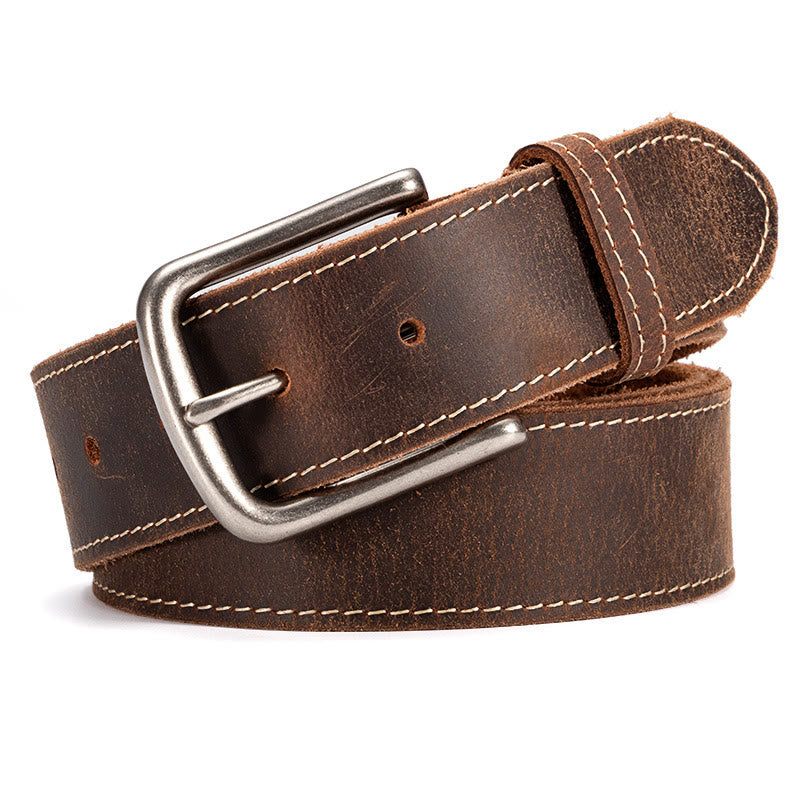Vintage-Ledergürtel mit Kontrastnähten, robust und strapazierfähig - Braun - 42 - image 0