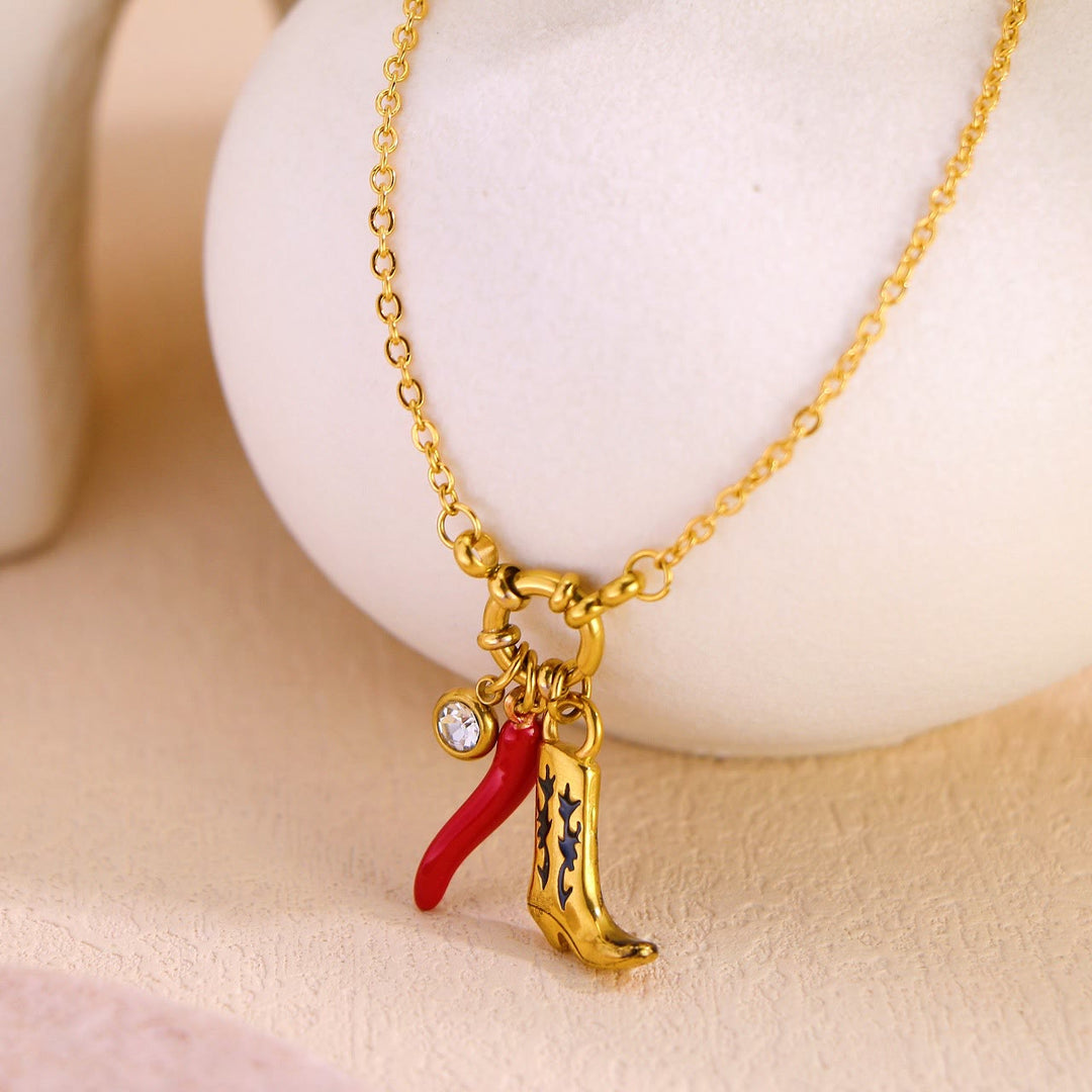 Goldene Kette mit Westernstiefel-Chili-Anhänger - image 1