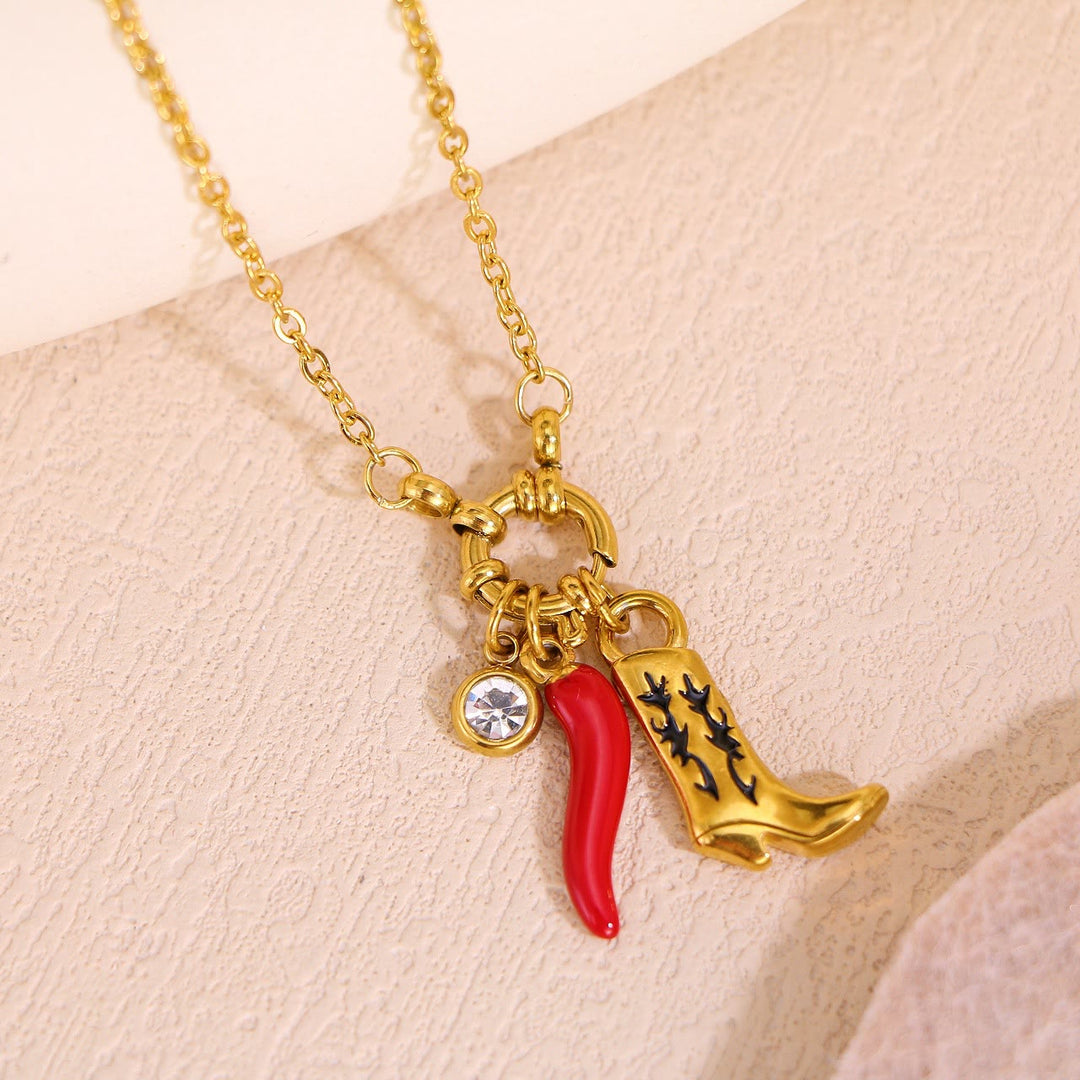 Goldene Kette mit Westernstiefel-Chili-Anhänger - image 2