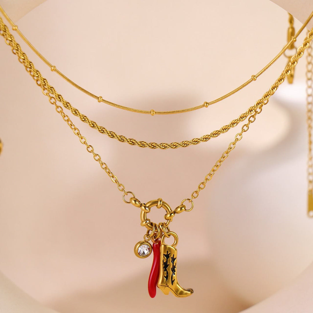 Goldene Kette mit Westernstiefel-Chili-Anhänger - Gold - image 0
