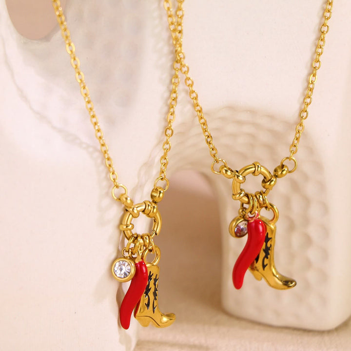 Goldene Kette mit Westernstiefel-Chili-Anhänger - image 3
