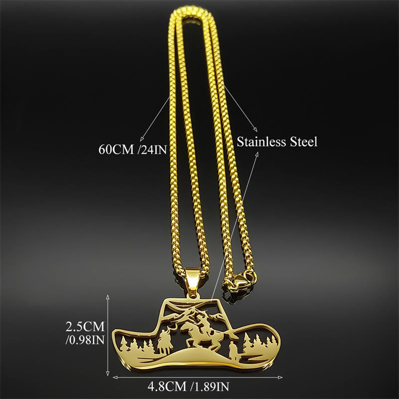 Halskette mit Anhänger aus Metallkette und Western-Cowboyhut-Motiv - image 3