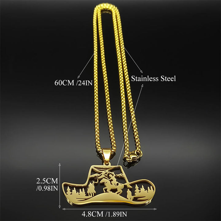 Halskette mit Anhänger aus Metallkette und Western-Cowboyhut-Motiv - image 3