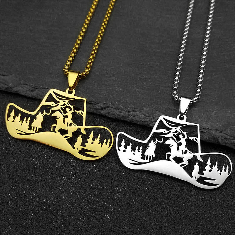Halskette mit Anhänger aus Metallkette und Western-Cowboyhut-Motiv - image 0