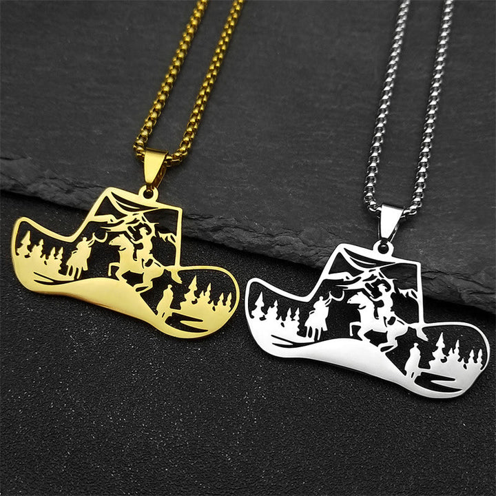 Halskette mit Anhänger aus Metallkette und Western-Cowboyhut-Motiv - image 0